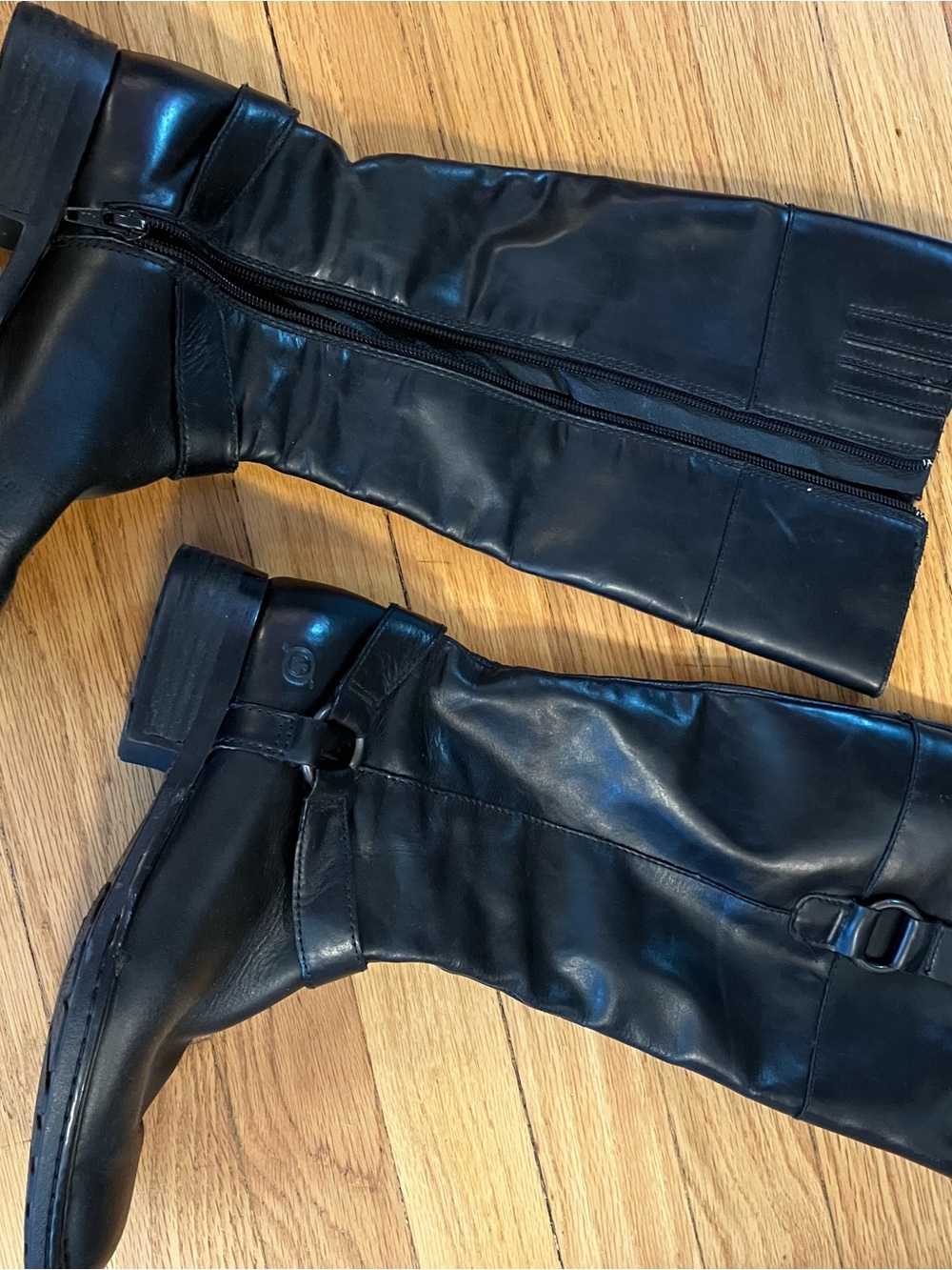 Black Leather Knee-High Riding Boots